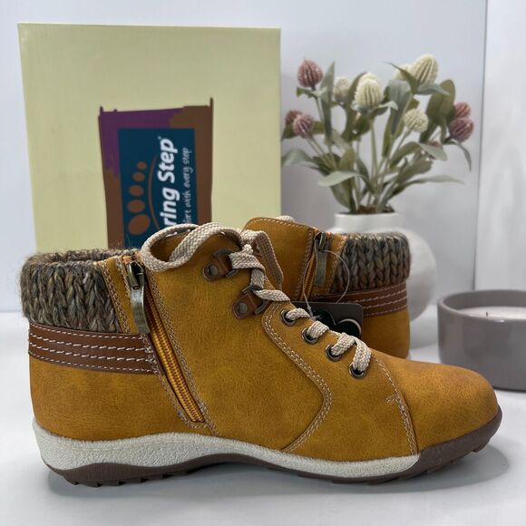 Spring Step Clifton-MST Sneaker Mustard Lace Up Side Zip Women's 8.5/EU 39 NWB - Picture 7 of 10
